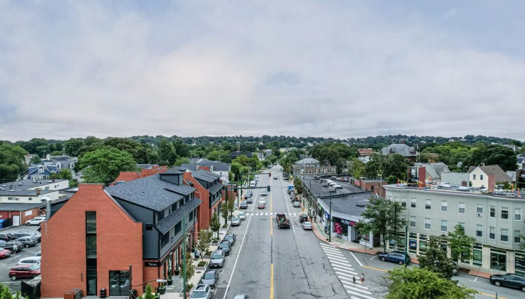 aerial shot of waverley square in Belmont